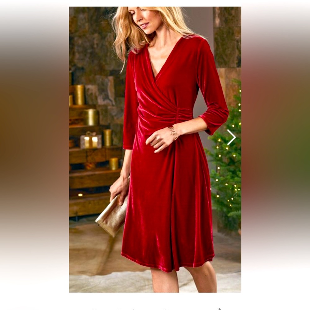 Soft Surroundings | 🎄Red, Velvet Long Sleeve Dress